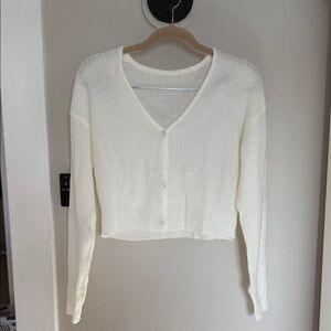 White V-Neck Button-Up cropped Cardigan